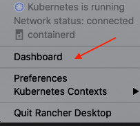 rancher desktop dashboard menu