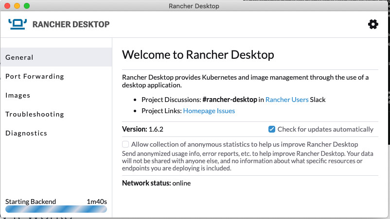 rancher desktop startup